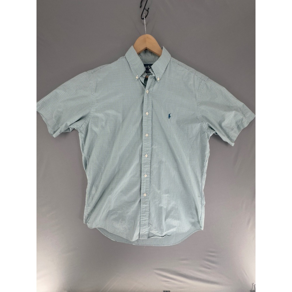 VTG Ralph Lauren Classic Fit Mens Short Sleeve Button Down Shirt Green Plaid M